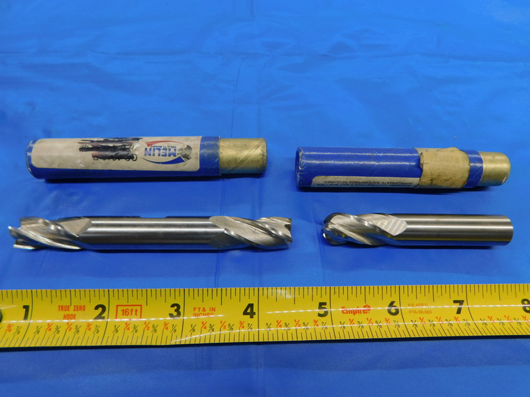 NEW 2PCS MELIN 1/2 DIA M42 COBALT BALL NOSE & DOUBLE SQUARE END MILLS .5 4 FLUTE - MS2752BU