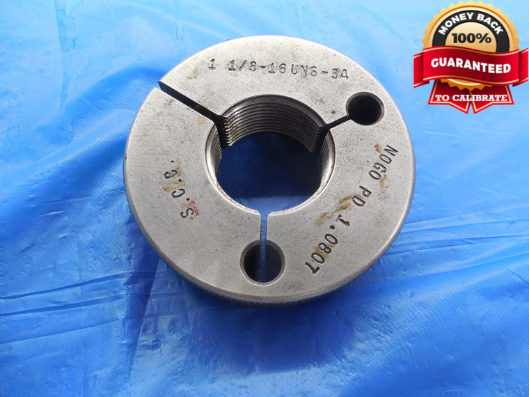 1 1/8 16 UNS 3A THREAD RING GAGE 1.125 NO GO ONLY P.D. = 1.0807 1.1250 CHECK - DW10344BU