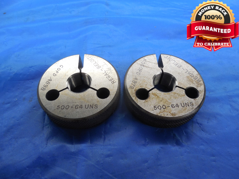 1/2 64 UNS THREAD RING GAGES .5 GO NO GO P.D.'S = .4898 & .4878 .50 .500 .5000 - DW10333RD