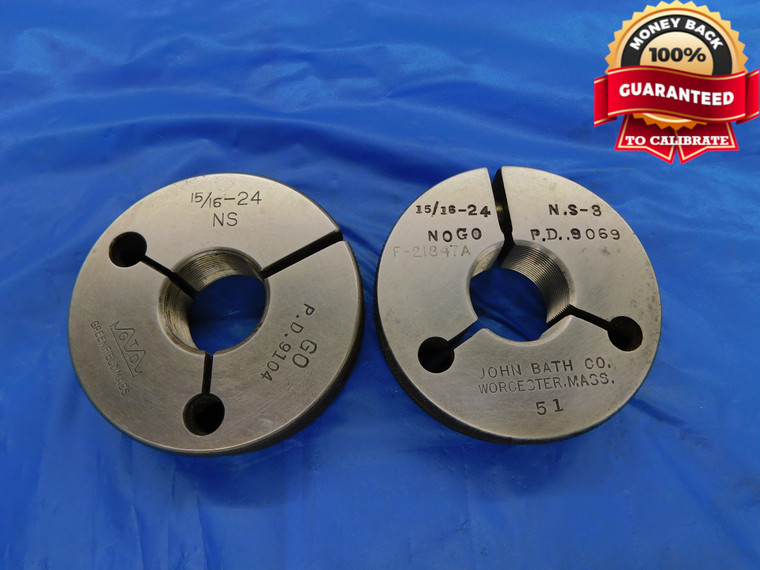 15/16 24 NS 3 THREAD RING GAGES .9375 GO NO GO P.D.'S = .9104 & .9069 CHECK - DW10429RD