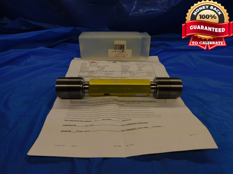 M36 X 1.5 6g CERTIFIED VERMONT SET THREAD PLUG GAGE GO NO GO = 34.994 & 34.844 - DW10446BU