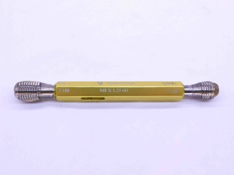 M8 X 1.25 6H METRIC VERMONT THREAD PLUG GAGE 8 GO NO GO P.D.'S = 7.188 & 7.348 - DW10572HX