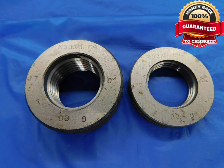 M33 X 3 6g METRIC SOLID THREAD RING GAGES GO NO GO P.D.'S = 31.003 & 30.803 - DW10669HX