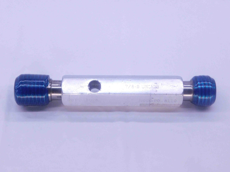 7/8 9 UNC 2B THREAD PLUG GAGE .875 .8750 GO NO GO P.D.'S = .8028 & .8110 - 7892BP1