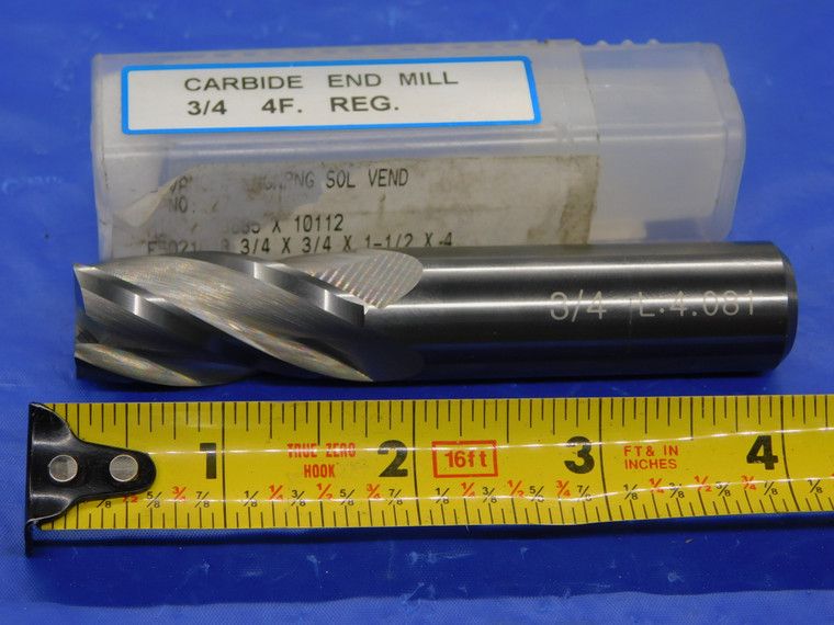 NEW 3/4 O.D. 1 1/2 LOC SOLID CARBIDE END MILL 3/4 SHANK 4 FLUTE L:4.081 .75 - MS3836JHD