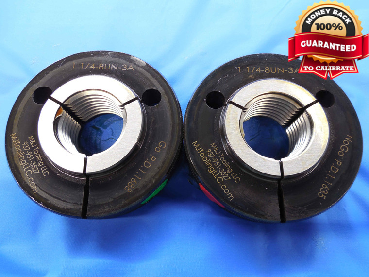 NEW 1 1/4 8 UN 3A THREAD RING GAGES 1.25 1.250 GO NO GO P.D.'S = 1.1688 & 1.1635 - JF3901MJ