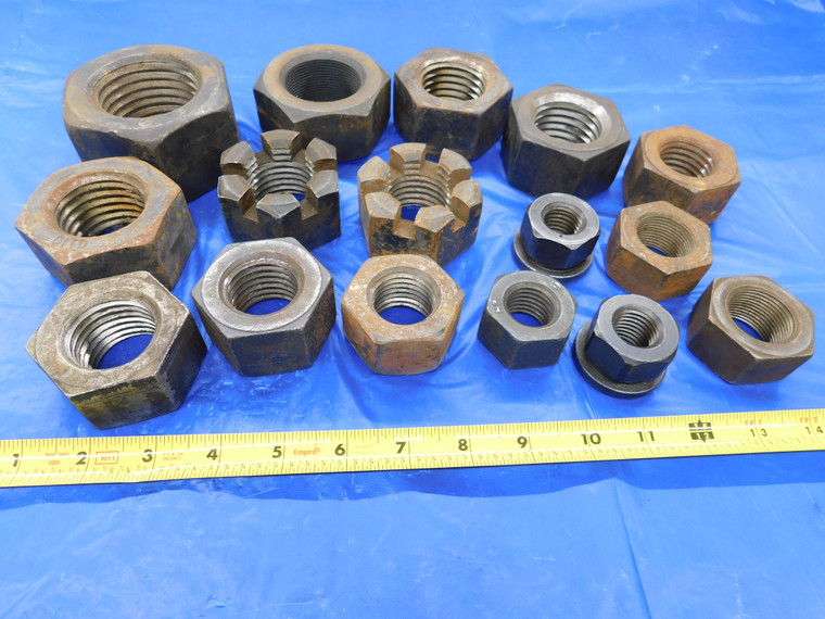 LOT OF 16 LOCK NUTS 1 3/4" - 5 , 2 1/4" - 4 1/2 AND OTHER SIZES - MS3955BU