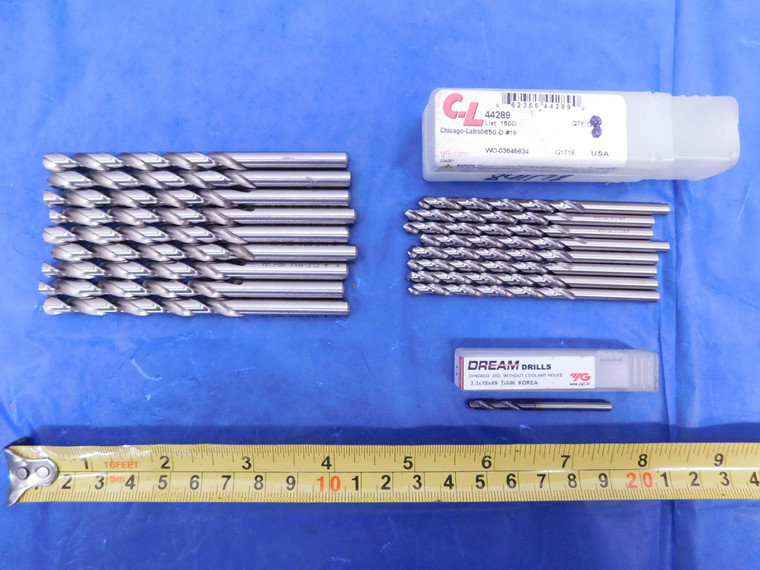 18PCS NEW & USED HSS TWIST DRILL BITS #19 #A 3.3mm CHICAGO-LATROBE CLEVELAND - MS4240BU