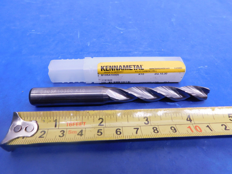 KENNAMETAL 10.3MM SOLID CARBIDE DRILL BIT 12MM SHANK 10.3 3 FLUTES B105A10300 - MS4265BU
