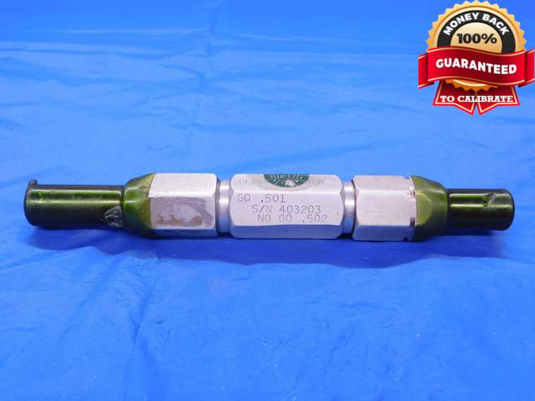 .501 & .502 PIN PLUG GAGE GO NO GO .5000 +.0010 1/2 12.751 mm .5010 .5020 - MB0918AC1