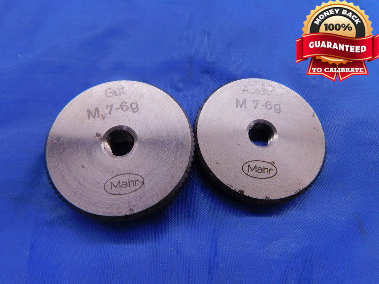 M7 X 1 6g METRIC SOLID THREAD RING GAGES GO NO GO P.D.'S = 6.324 & 6.212 CHECK - DW11801HX