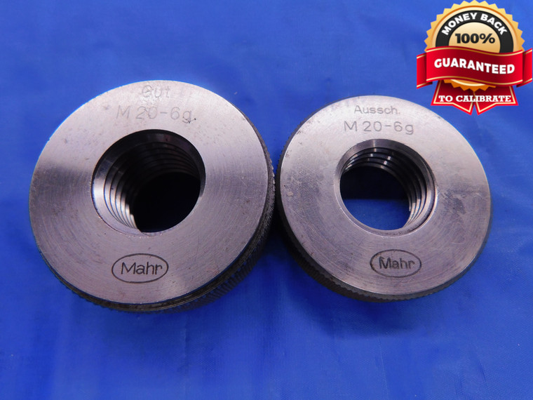 M20 X 2.5 6g METRIC SOLID THREAD RING GAGES GO NO GO P.D.'S = 18.334 & 18.164 - DW11815HX