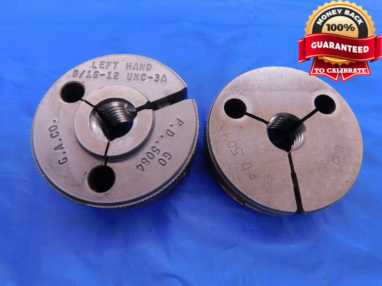 9/16 12 UNC 3A LEFT HAND THREAD RING GAGES .5625 GO NO GO P.D.'S = .5084 & .5045 - DW11870AC1