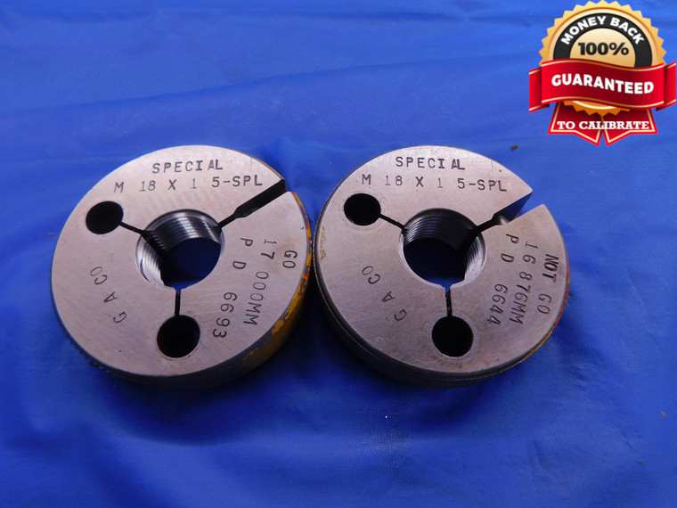 M18 X 1.5 SPL METRIC SPECIAL THREAD RING GAGES GO NO GO P.D.'S = 17.000 & 16.878 - DW11880AC1