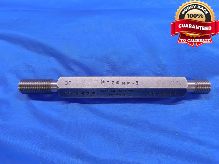 3/8 24 NF 3 THREAD PLUG GAGE .375 GO NO GO P.D.'S = .3479 & .3503 UNF-3 .3750 - DW12012RD