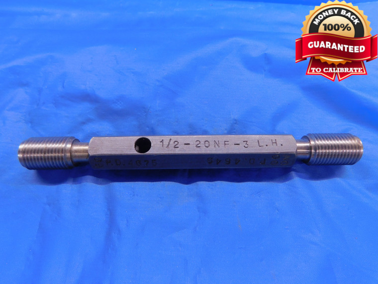 1/2 20 NF 3 LEFT HAND SET THREAD PLUG GAGE .5 GO NO GO P.D.'S = .4675 & .4649 - DW12062AC1