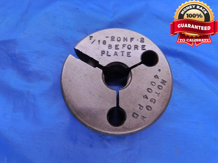 7/16 20 NF 2 BEFORE PLATE THREAD RING GAGE .4375 NO GO ONLY P.D. = .4004 UNF-2 - DW12164RD