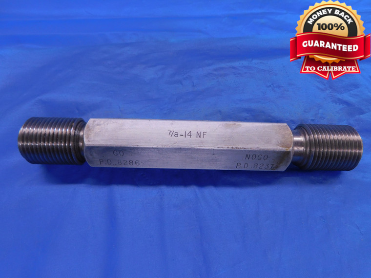 7/8 14 NF SET THREAD PLUG GAGE .875 GO NO GO P.D.'S = .8286 & .8237 .8750 CHECK - DW12266RD