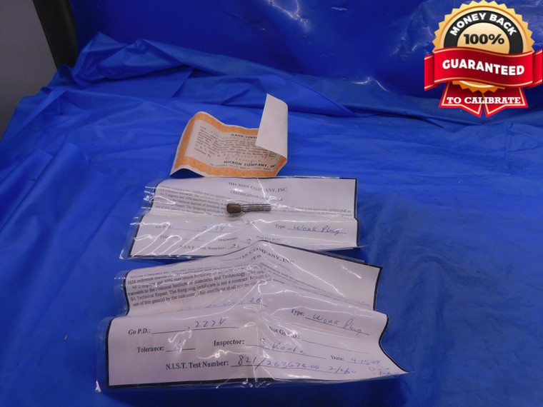 1/4 26 UNS 2B CERTIFIED WHITWORTH THREAD PLUG GAGE .25 NO GO ONLY P.D. = .2311 - DW12517LVR