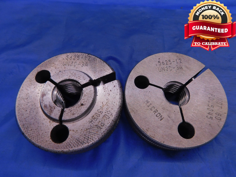 9/16 12 UNJC 3A THREAD RING GAGES .5625 GO NO GO P.D.'S = .5084 & .5045 CHECK - DW12527LVR