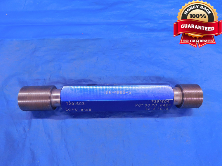 .86 48 NS 3 THREAD PLUG GAGE GO NO GO P.D.'S = .8465 & .8497 .860 .8600 CHECK - DW12567AG1
