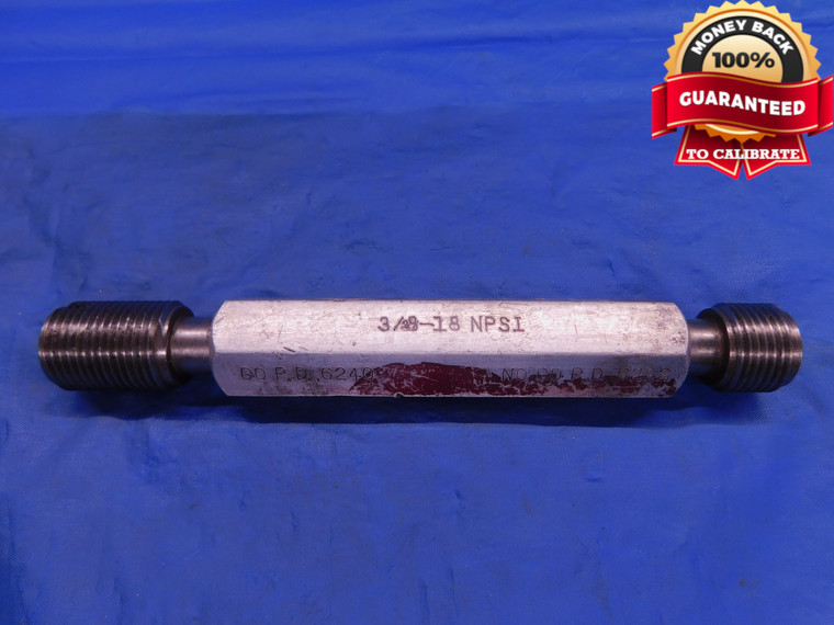 3/8 18 NPSI PIPE THREAD PLUG GAGE .375 GO NO GO P.D.'S = .6240 & .6292 .3750 - DW12591LVR
