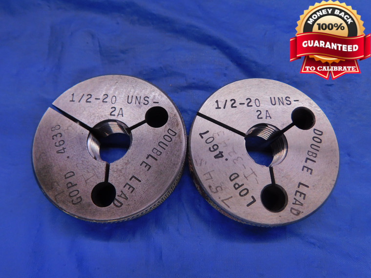 1/2 20 UNS 2A PREPLATE DOUBLE LEAD THREAD RING GAGES .5 GO NO GO = .4638 & .4607 - DW12727LVR