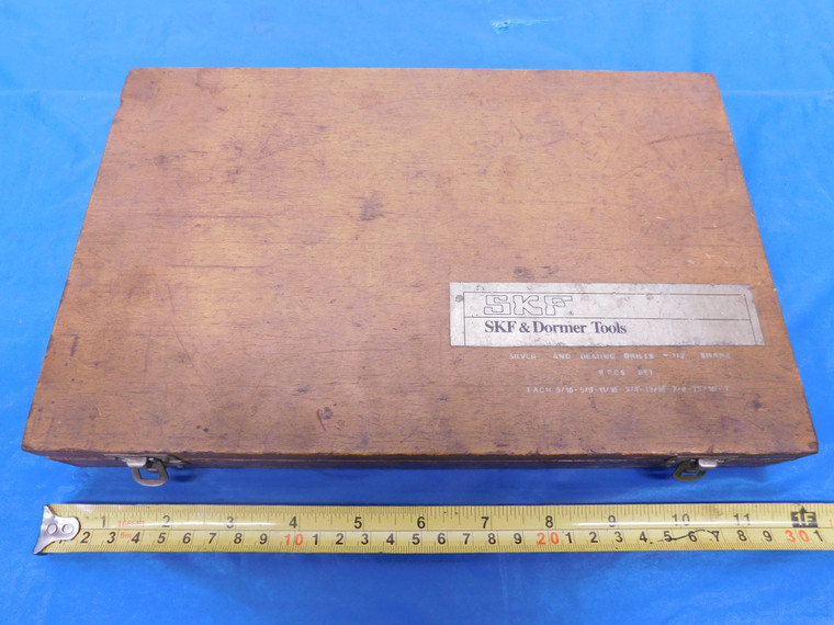 12" X 8" X 2" VINTAGE WOODEN CASE FOR DRILLS OR OTHER TOOLS 8 SLOTS SKF - MS4994BMIN