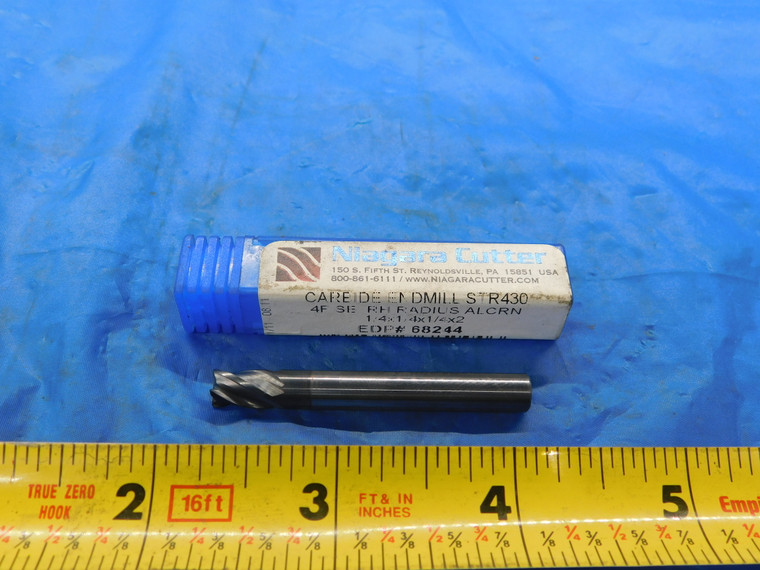 NEW NIAGARA 1/4 O.D. ALCRN CORNER RADIUS CARBIDE END MILL 4 FL 68244 .25 - MB2691LVR