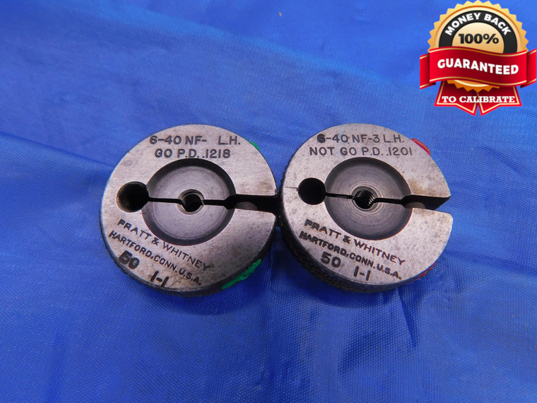 6 40 NF 3 LEFT HAND THREAD RING GAGES #6 .138 GO NO GO P.D.'S = .1218 & .1201  - DW12955AL1