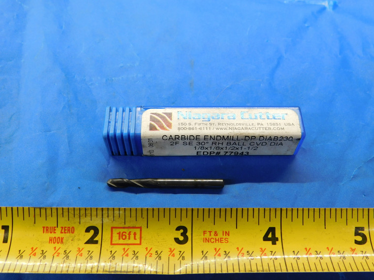 NEW NIAGARA 1/8 O.D. DIAMOND GRAPHITE BALL CARBIDE END MILL 2 FL EDP# 77943 .125 - MB2813LVR