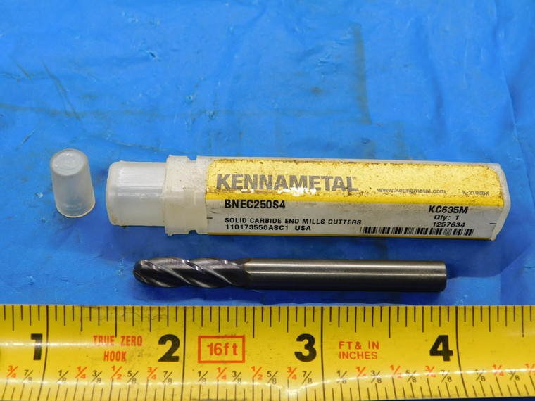 NEW KENNAMETAL 1/4 O.D. 3/4 LOC TiAlN BALL CARBIDE END MILL 4 FL 1257634 .25 - MB2804LVR