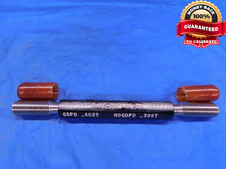 7/16 20 UNF 2A PREPLATE SET THREAD PLUG GAGE .4375 GO NO GO PD'S = .4025 & .3987 - DW13110RD