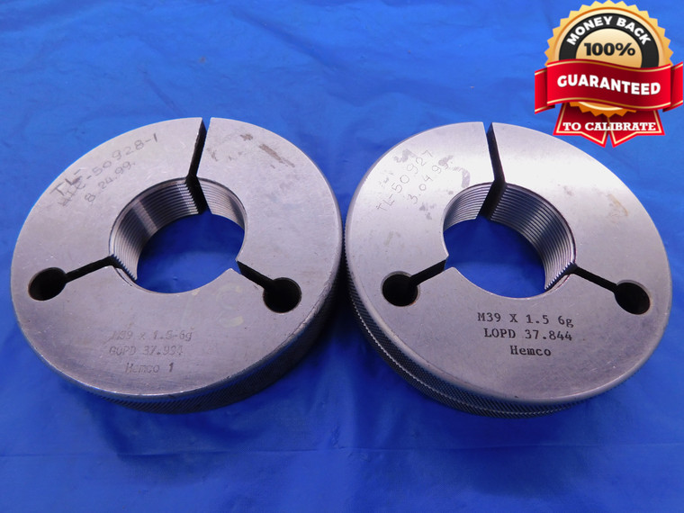 M39 X 1.5 6g METRIC THREAD RING GAGES 39.0 GO NO GO P.D.'S = 37.994 & 37.844 - DW13237LVR