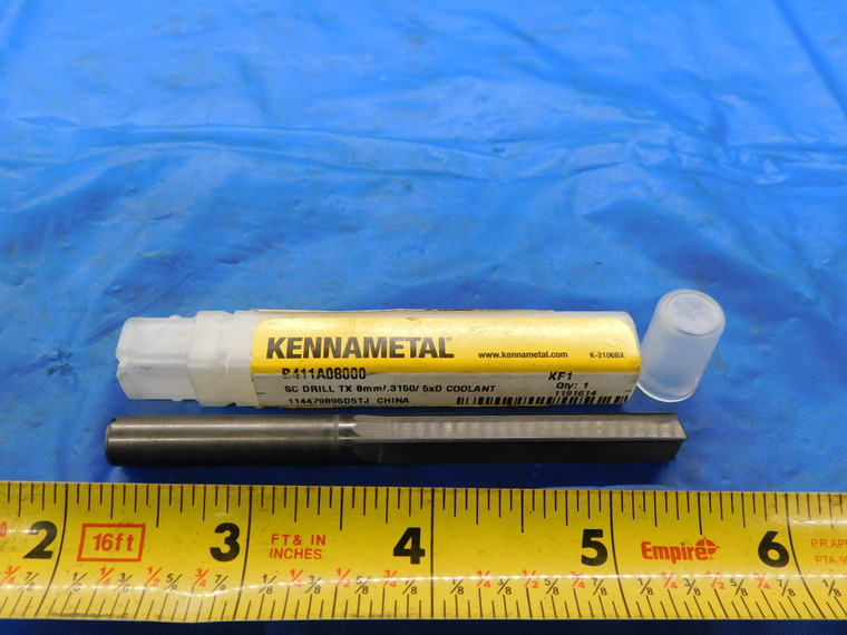 KENNAMETAL 8MM CARBIDE COOLANT STRAIGHT FLUTE TWIST DRILL BIT B411A08000 53MM 8 - MB3226AC1