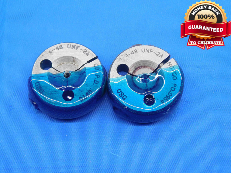 4 48 UNF 2A THREAD RING GAGES #4 .112 .1120 GO NO GO P.D.'S = .0978 & .0954 - DW13283LVR