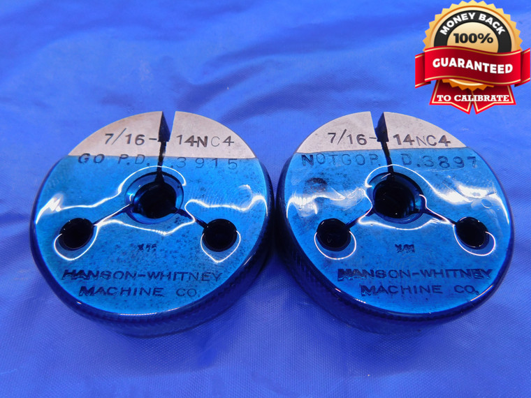 7/16 14 NC 4 THREAD RING GAGES .4375 GO NO GO P.D.'S = .3915 & .3897 UNC-4 CHECK - DW13350RD