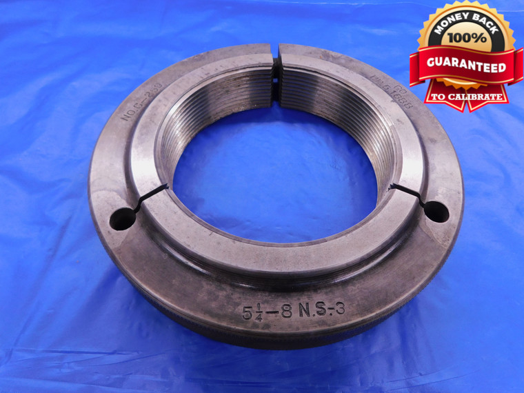 5 1/4 8 NS 3 THREAD RING GAGE 5.25 5.250 5.2500 GO ONLY P.D. = 5.1688 UNS-3A - DW13357RD