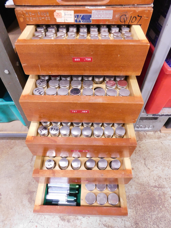 APPROX. 380PC SET VAN KEUREN CL B PIN PLUG GAGE LIBRARY .736 - 1.000" W/ CABINET