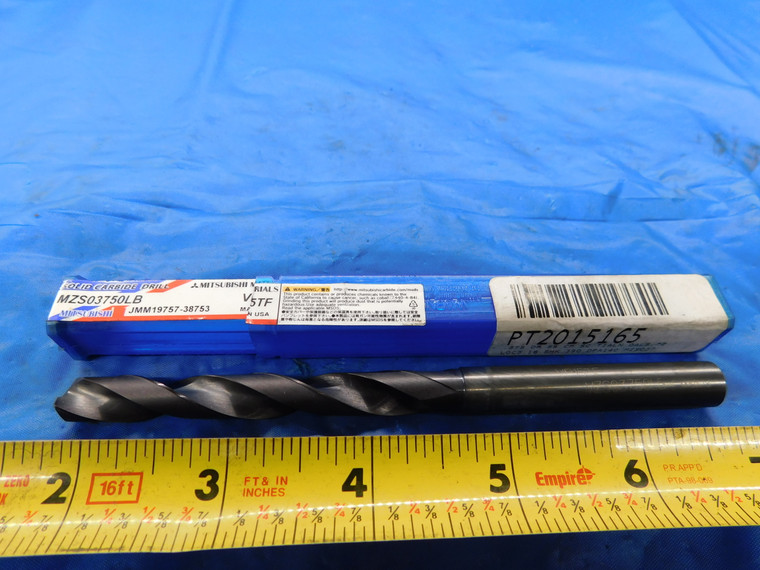 MITSUBISHI 3/8 O.D. VP15TF CARBIDE COOLANT TWIST DRILL BIT MZS03750LB 3 1/8 .375 - MB3599AC1