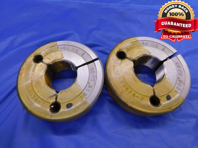 1" 60 NS 2 THREAD RING GAGES 1.0 1.00 1.000 GO NO GO P.D.'S = .9892 & .9854 - DW13702LVR