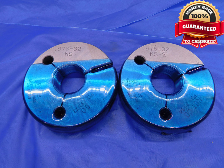 .978 32 NS 2 THREAD RING GAGES .9780 GO NO GO P.D.'S = .9577 & .9534 INSPECTION - DW13705LVR