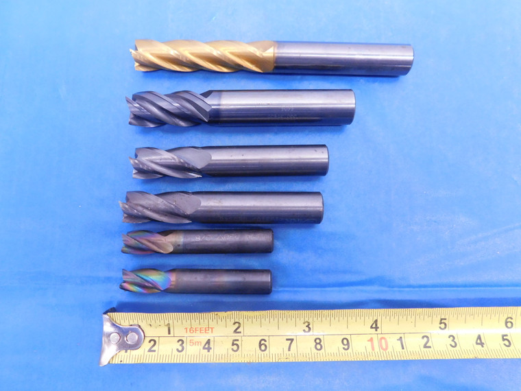 6PCS GARR & SGS USED CARBIDE END MILLS 3/8" 1/2" 9/16" 4 FLUTES .375 .5 .5625 - MS5723VWT