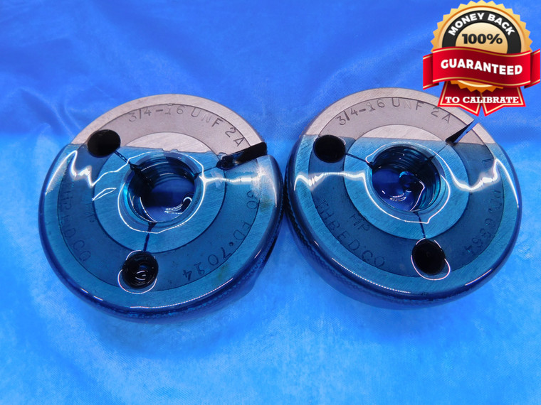 3/4 16 UNF 2A PREPLATE THREAD RING GAGES .75 GO NO GO P.D.'S = .7014 & .6964 - DW14016LVR