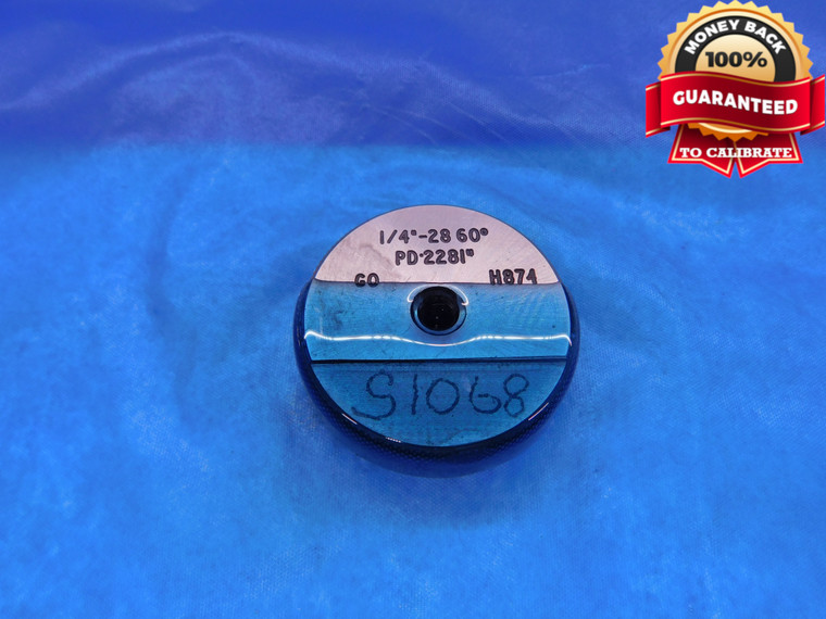 1/4 28 60 DEG SPECIAL SOLID THREAD RING GAGE .25 .250 .2500 GO ONLY P.D. = .2281 - DW14008RD