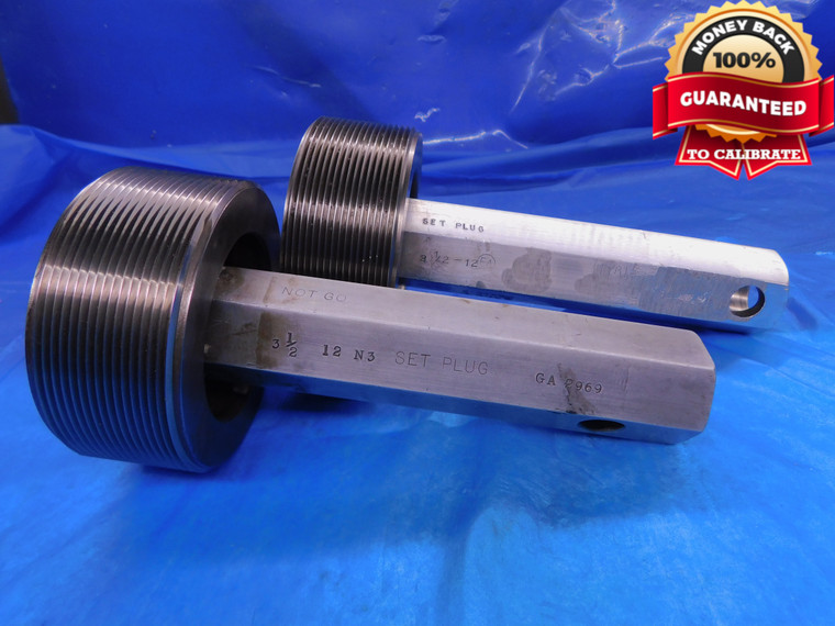 3 1/2 12 N 3 SET THREAD PLUG GAGE 3.5 3.50 GO NO GO P.D.'S = 3.4459 & 3.4406 - DW14172RD