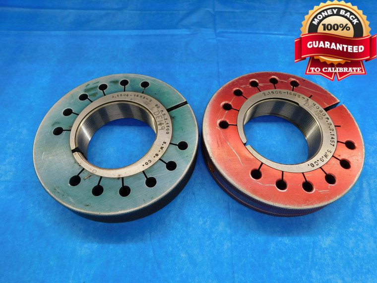 2.1906 16 NS 3 THREAD RING GAGES GO NO GO P.D.'S = 2.1500 & 2.1457 INSPECTION - DW14215RD