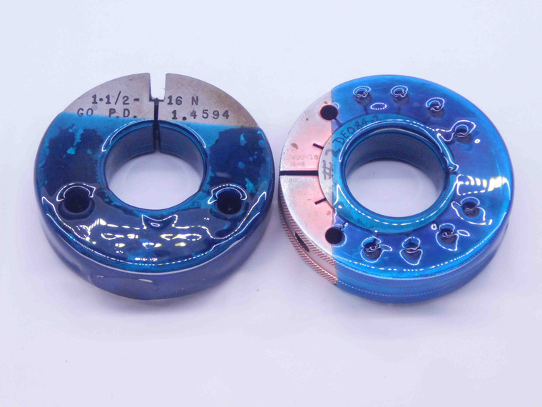 1 1/2 16 NS 3 THREAD RING GAGES 1.5 1.50 1.500 GO NO GO P.D.'S = 1.4594 & 1.4554 - DW14261RD