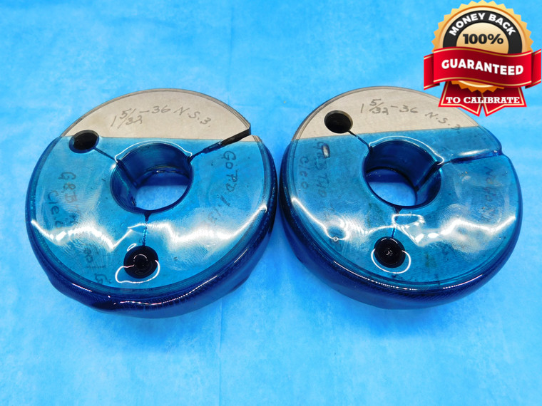 1 5/32 36 NS 3 THREAD RING GAGES 1.15625 GO NO GO P.D.'S = 1.1382 & 1.1342 CHECK - DW14284RD