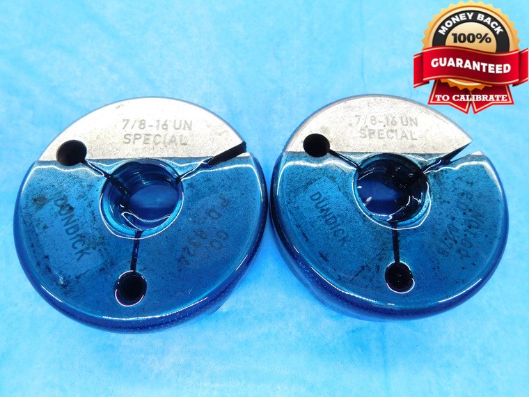 7/8 16 UN SPECIAL THREAD RING GAGES .875 .8750 GO NO GO P.D.'S = .8324 & .8278 - DW14413AP1